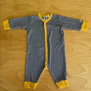 Petit Bateau Navy Stripe Footie with Yellow Trim